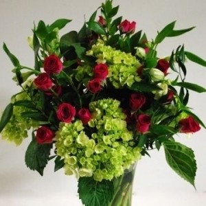 3)  HYDRANGEA AND PINK SPRAY ROSES  $75